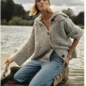ZARA Pointelle Chunky  Knit Cardigan size large